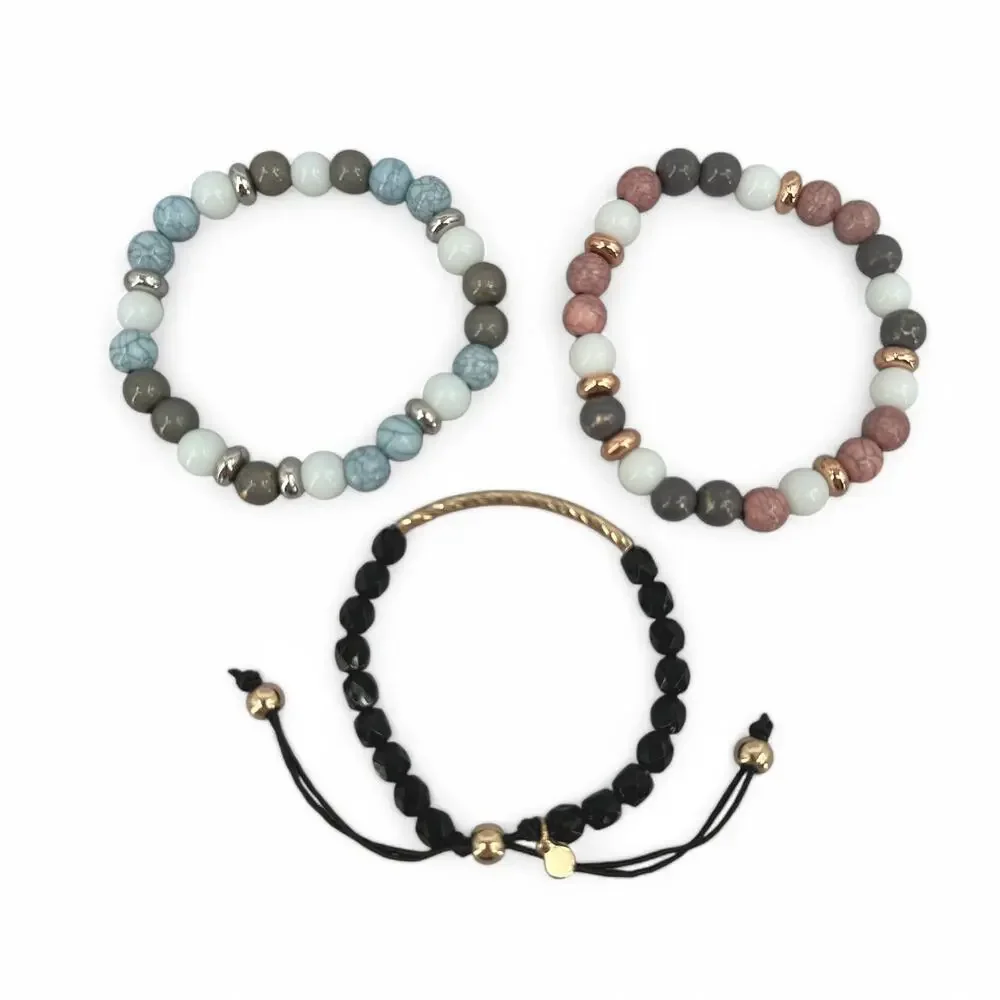 Amelia Rue Kinsley 3-Piece Bracelet Set Beaded Stretch and Adjustable